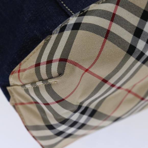 BURBERRY Nova Check Blue Label Hand Bag Denim Navy Beige Auth bs13210 - Picture 10 of 16